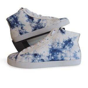 OTBT Hologram 10124 Womens 9.5M Blue White Tie Dye Leather High Top Sneakers